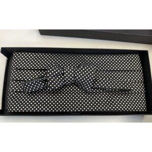 David Donahue 100% Silk Bow Tie Cummerbund Formal Black Adjustable Polka Dot